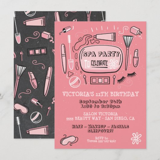 Spa Makeup Birthday Party Invitation Kaart (Voorkant / Achterkant)