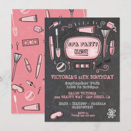 Spa Makeup Birthday Party Invitation Kaart (Voorkant / Achterkant)