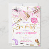 Spa Makeup Birthday Party Pink Glitz & Glam Party Kaart (Voorkant)