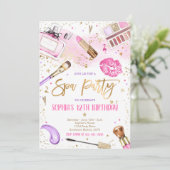 Spa Makeup Birthday Party Pink Glitz & Glam Party Kaart (Staand voorkant)
