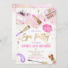 Spa Makeup Birthday Party Pink Glitz & Glam Party Kaart
