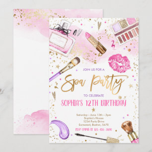 Spa Makeup Birthday Party Pink Glitz & Glam Party Kaart