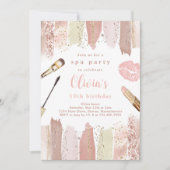 Spa Makeup Birthday Party Pink Glitz & Glam Party Kaart (Voorkant)