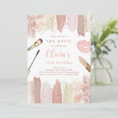 Spa Makeup Birthday Party Pink Glitz & Glam Party Kaart (Staand voorkant)