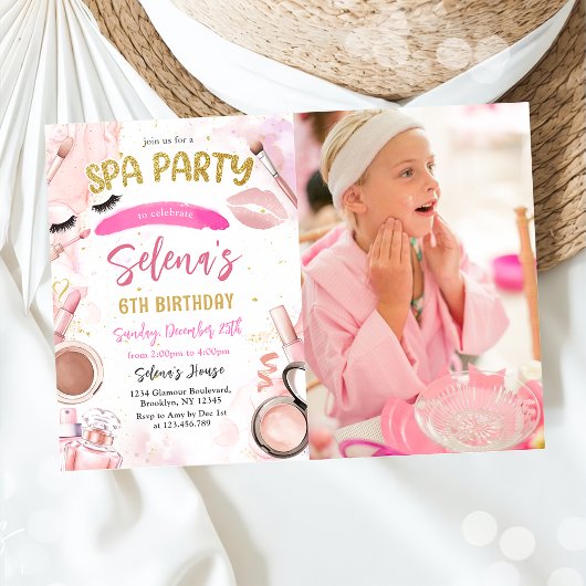 Spa Makeup Birthday Party Pink Glitz & Glam Party Kaart