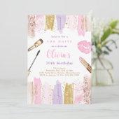 Spa Makeup Birthday Party Pink Glitz & Glam Party Kaart (Staand voorkant)
