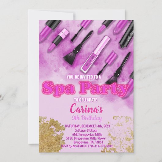 Spa Makeup Glam Birthday Invitation Kaart (Voorkant)