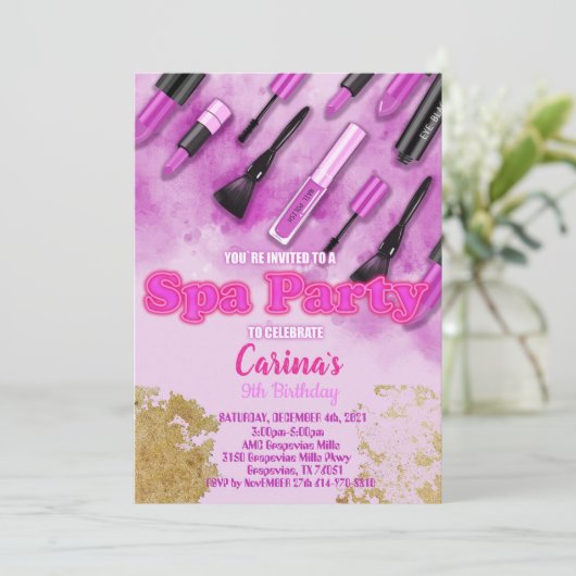 Spa Makeup Glam Birthday Invitation Kaart (Staand voorkant)