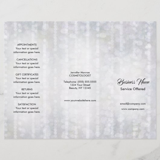 Spa, Massage, Kapsalon Menu & Prijzen (Voorkant)