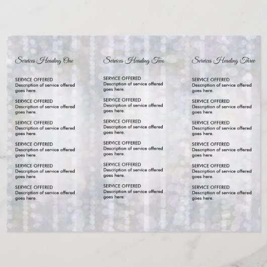 Spa, Massage, Kapsalon Menu & Prijzen (Achterkant)