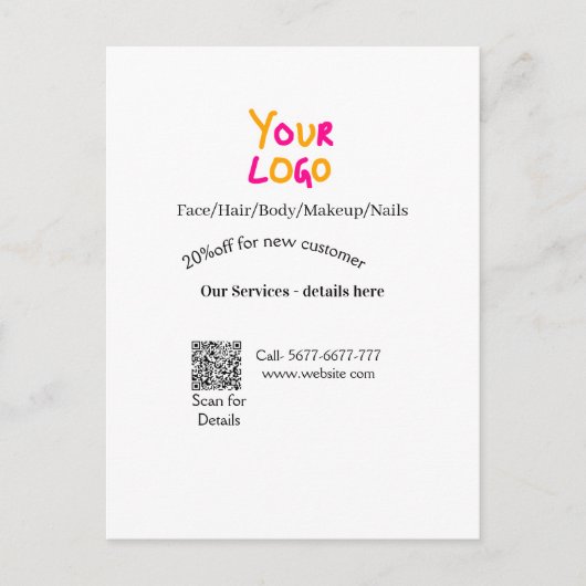 Spa massage salon discount offer services contact  briefkaart (Voorkant)