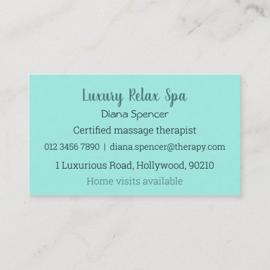 Spa, massage, schoonheidstherapeut visitekaartje (Achterkant)