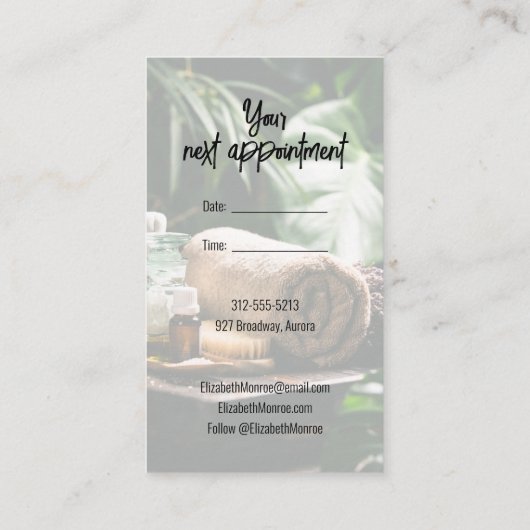 Spa Massage Therapeut Script Afsprakenkaartje (Achterkant)