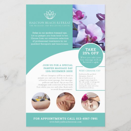Spa massage wellnesscentrum aqua QR promo flyer (Voorkant)