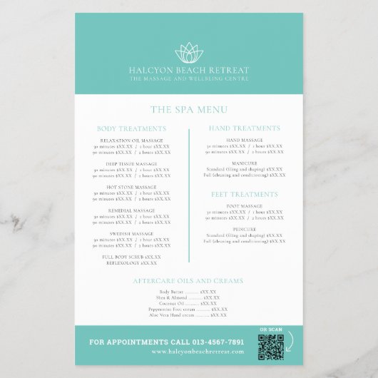Spa massage wellnesscentrum aqua QR promo flyer (Achterkant)