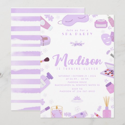 Spa Meisje Verjaardagsfeest bewerkbare uitnodiging (Voorkant / Achterkant)