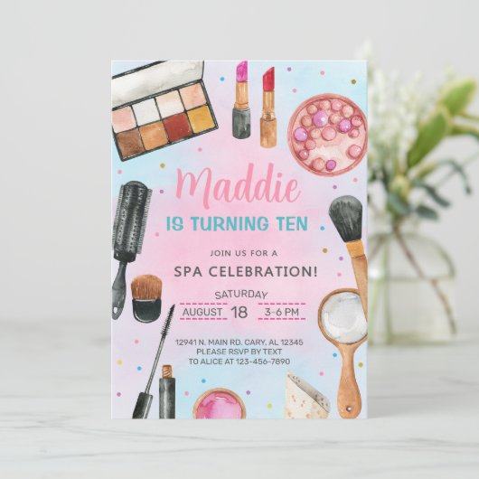 SPA meisje verjaardagsfeestje uitnodigen, SPA vier Kaart (Staand voorkant)