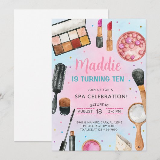 SPA meisje verjaardagsfeestje uitnodigen, SPA vier Kaart (Voorkant / Achterkant)