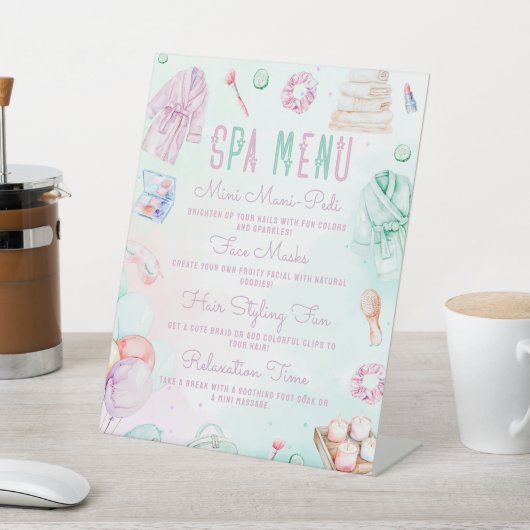 Spa Menu Pastel Kinder Pamper Party Menu Reclamebord Met Voetstuk (Insitu)