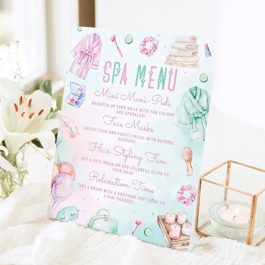 Spa Menu Pastel Kinder Pamper Party Menu Reclamebord Met Voetstuk