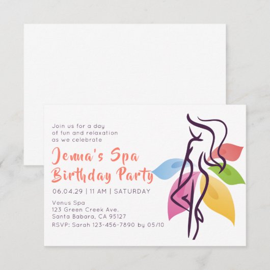 Spa Ontspanning Verjaardagsfeestuitnodiging Kaart (Voorkant / Achterkant)