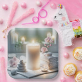 Spa orchideeën en gloeiende kaarsen papieren bordje (Feest)