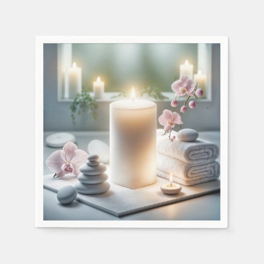 Spa orchideeën en gloeiende kaarsen servet (Voorkant)