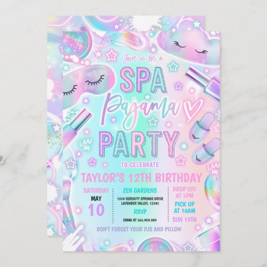 Spa Pajama Party Pastel Spa & Sleepover Verjaardag Kaart (Voorkant / Achterkant)