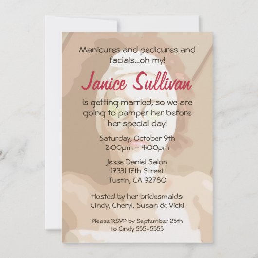 Spa-pamper De uitnodiging van de Bride Shower (Achterkant)
