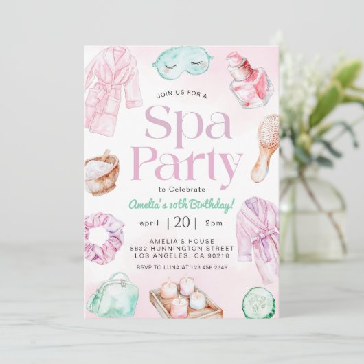 Spa Pamper Glam Party Verjaardag Uitnodiging (Staand voorkant)