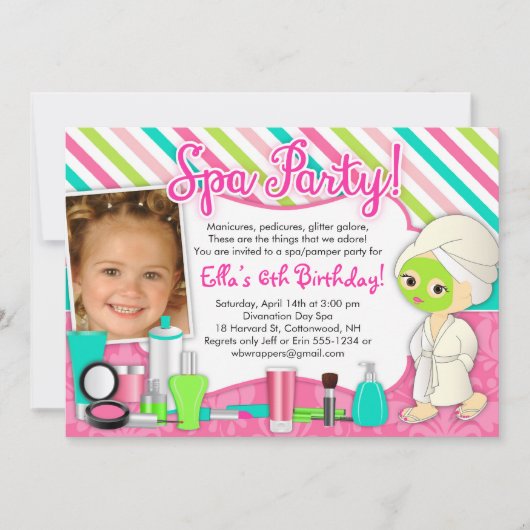 Spa/Pamper/Glamour Party-uitnodigingen met foto Kaart (Voorkant)