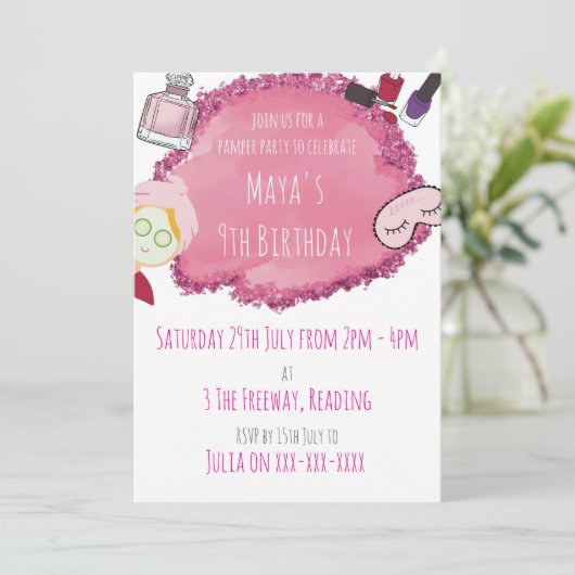 Spa Pamper Party Uitnodiging voor kinderfeest (Staand voorkant)