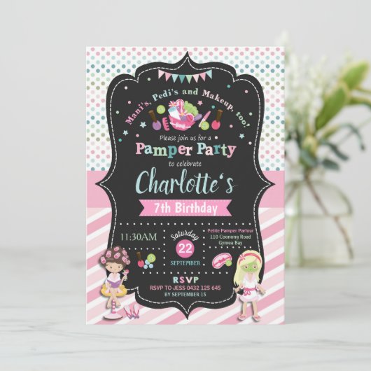 Spa Pamper Party Verjaardag Uitnodigingen Meisjes (Staand voorkant)