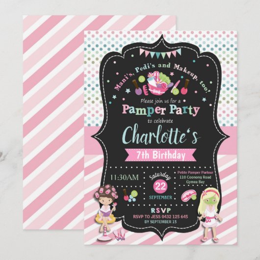 Spa Pamper Party Verjaardag Uitnodigingen Meisjes (Voorkant / Achterkant)