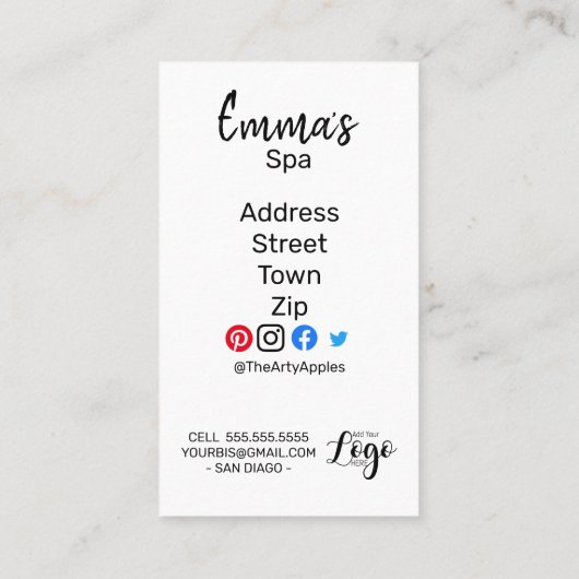 spa pamper utopie salon health club visitekaartje (Achterkant)