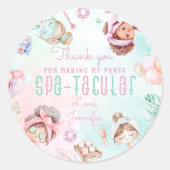 Spa partij Verjaardag Spatacular Dank u Ronde Sticker (Voorkant)