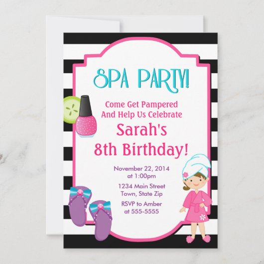 Spa Party Birthday Invitation 5x7 Card Kaart (Voorkant)