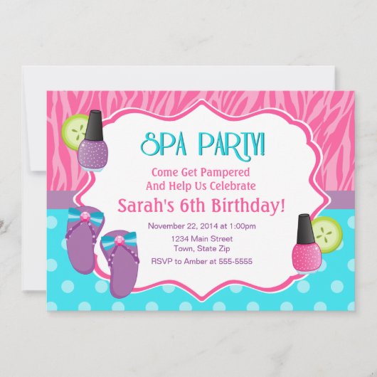 Spa Party Birthday Invitation 5x7 Card Kaart (Voorkant)