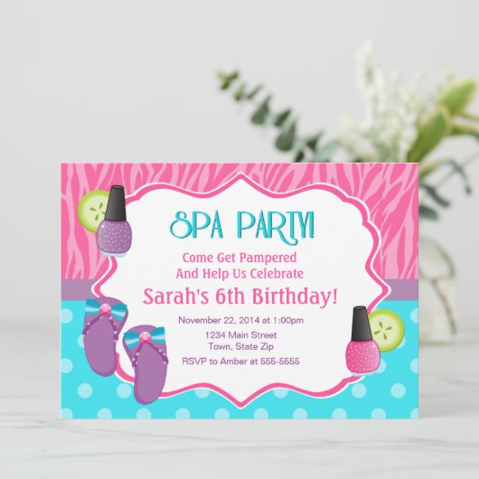 Spa Party Birthday Invitation 5x7 Card Kaart (Staand voorkant)
