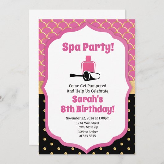Spa Party Birthday Invitation Pamper Party Kaart (Voorkant / Achterkant)