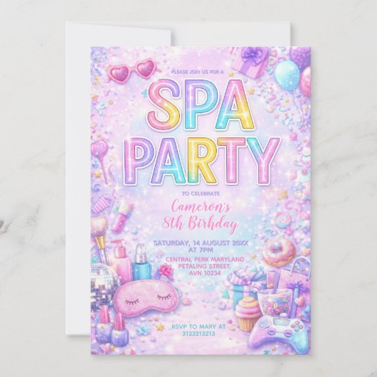 Spa Party Birthday Invitation | Pastel Spa Pamper  Kaart (Voorkant)