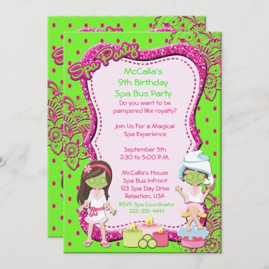 Spa Party Bus Verjaardagsfeest of Douche Uitnodige Kaart (Voorkant / Achterkant)