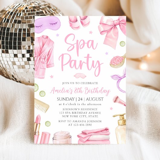 Spa Party Girl Birthday Invitation Kaart