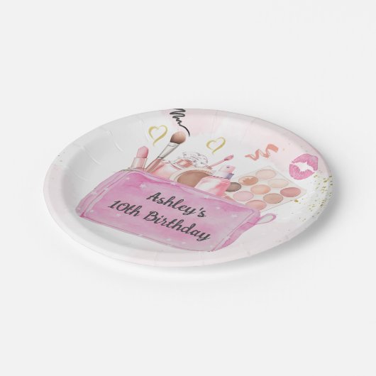 Spa Party Girl Glam Make-up Verjaardagspapier Bord (Gekanteld)