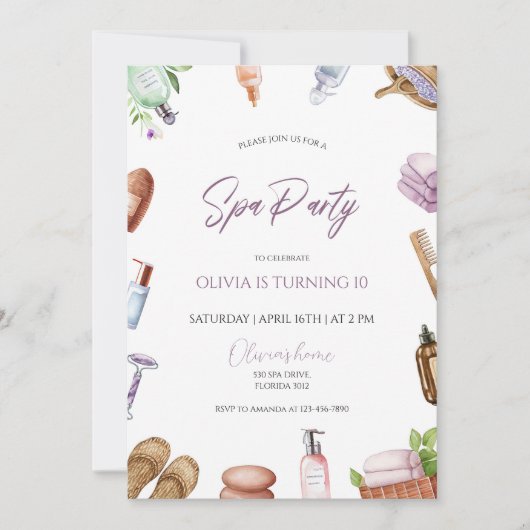 Spa Party Glam Girl Birthday Party Kaart (Voorkant)