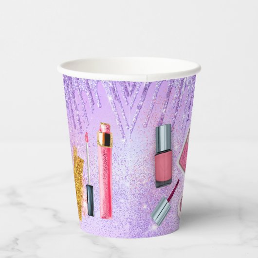 Spa Party Glam Girl Birthday Party Salon Paars Papieren Bekers (Rechts)