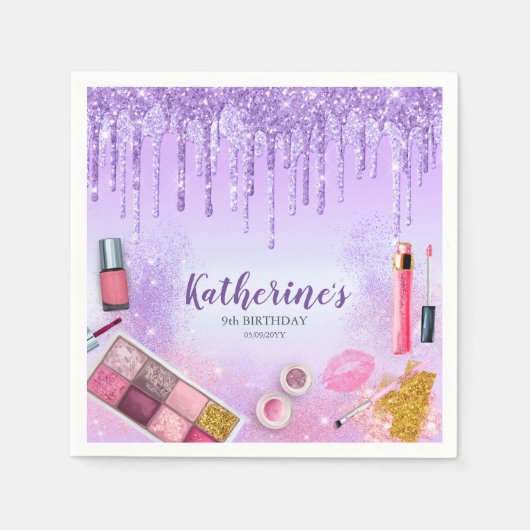 Spa Party Glam Girl Birthday Party Salon Paars Servet (Voorkant)
