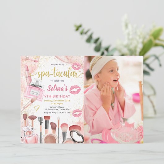 Spa Party Glam Girl Make-up Verjaardagsfeestje Fot Kaart (Staand voorkant)