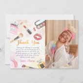 Spa Party Glam Girl Make-up Verjaardagsfoto Bedankkaart (Voorkant)