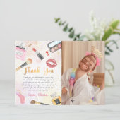 Spa Party Glam Girl Make-up Verjaardagsfoto Bedankkaart (Staand voorkant)